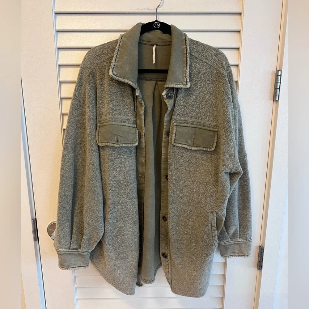 Free People Ruby Oversized Shirt Jacket - Olive - Medium - Picture 7 of 7